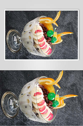 红豆酸奶水果捞摄影图片