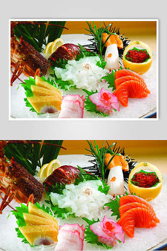金箔龙虾刺身拼盘食物摄影图片