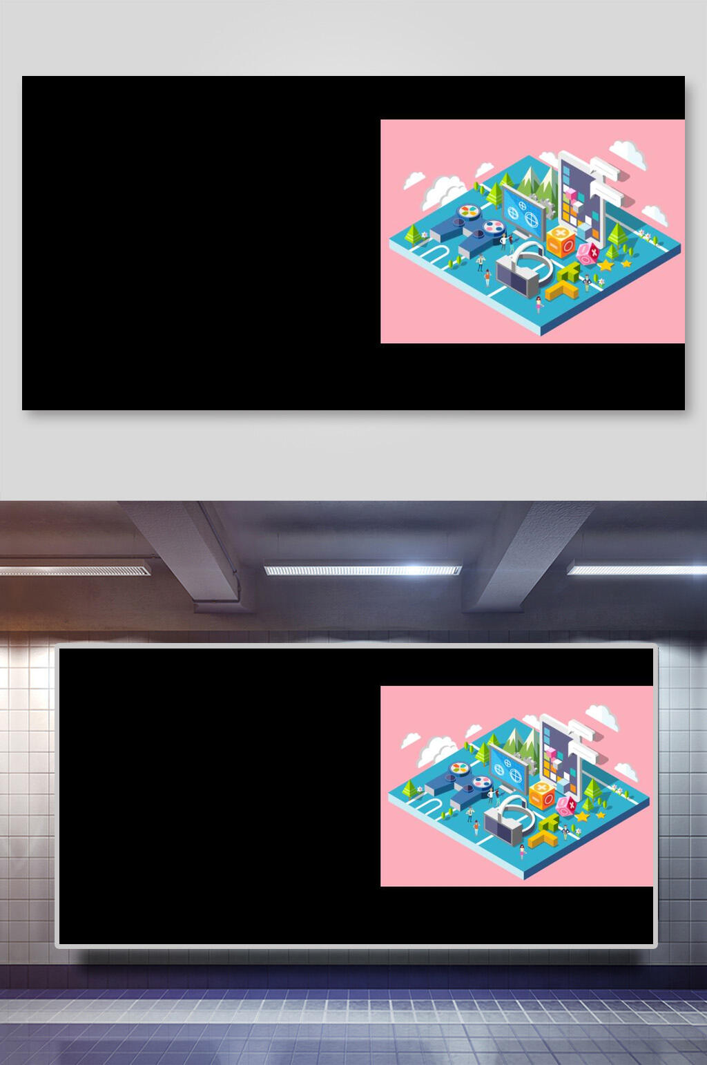 等距蓝色户外休闲娱乐场景矢量插画素材