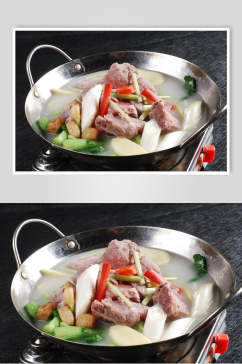 锅仔咸骨煮水东芥菜食物图片