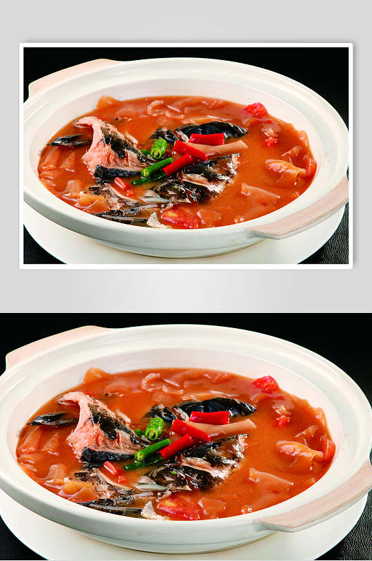砂锅红薯粉皮炖鱼头食物图片