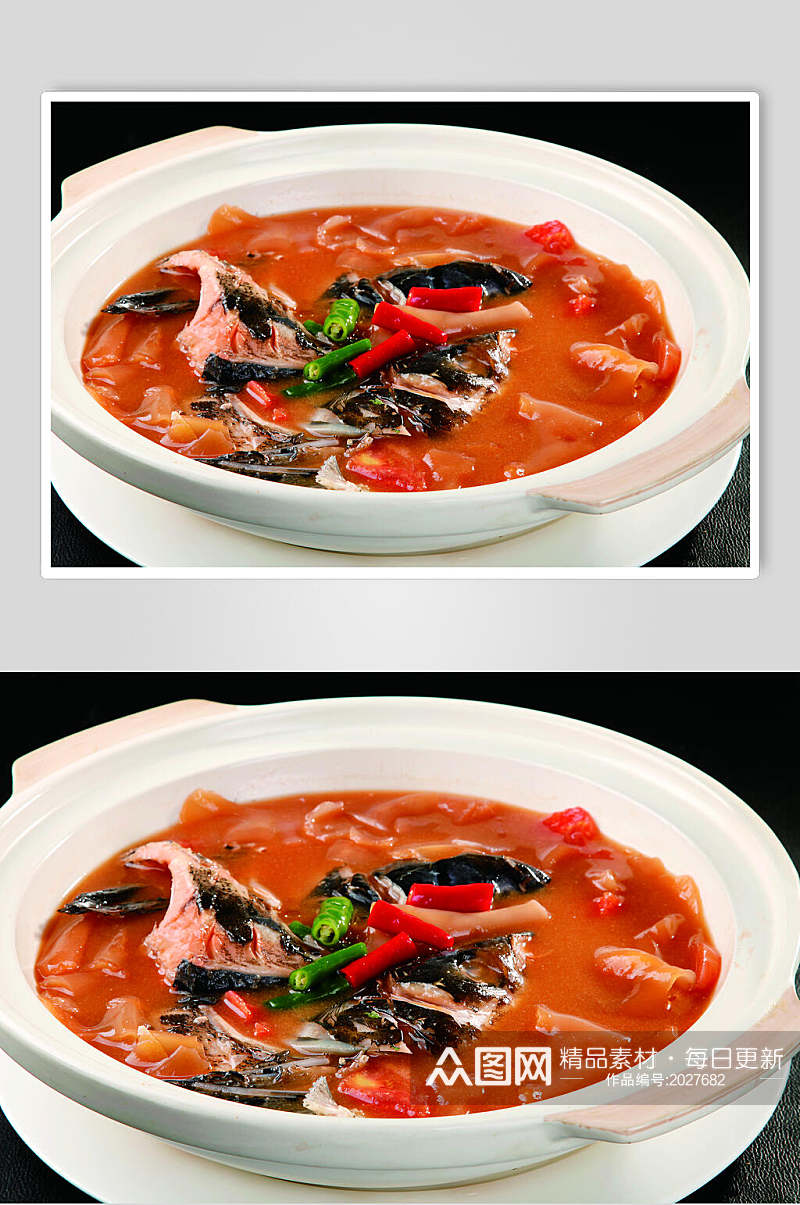 砂锅红薯粉皮炖鱼头食物图片素材