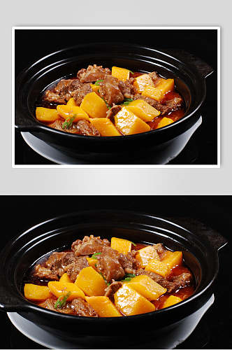 南瓜煲牛肉两联菜谱菜单新品菜摄影图
