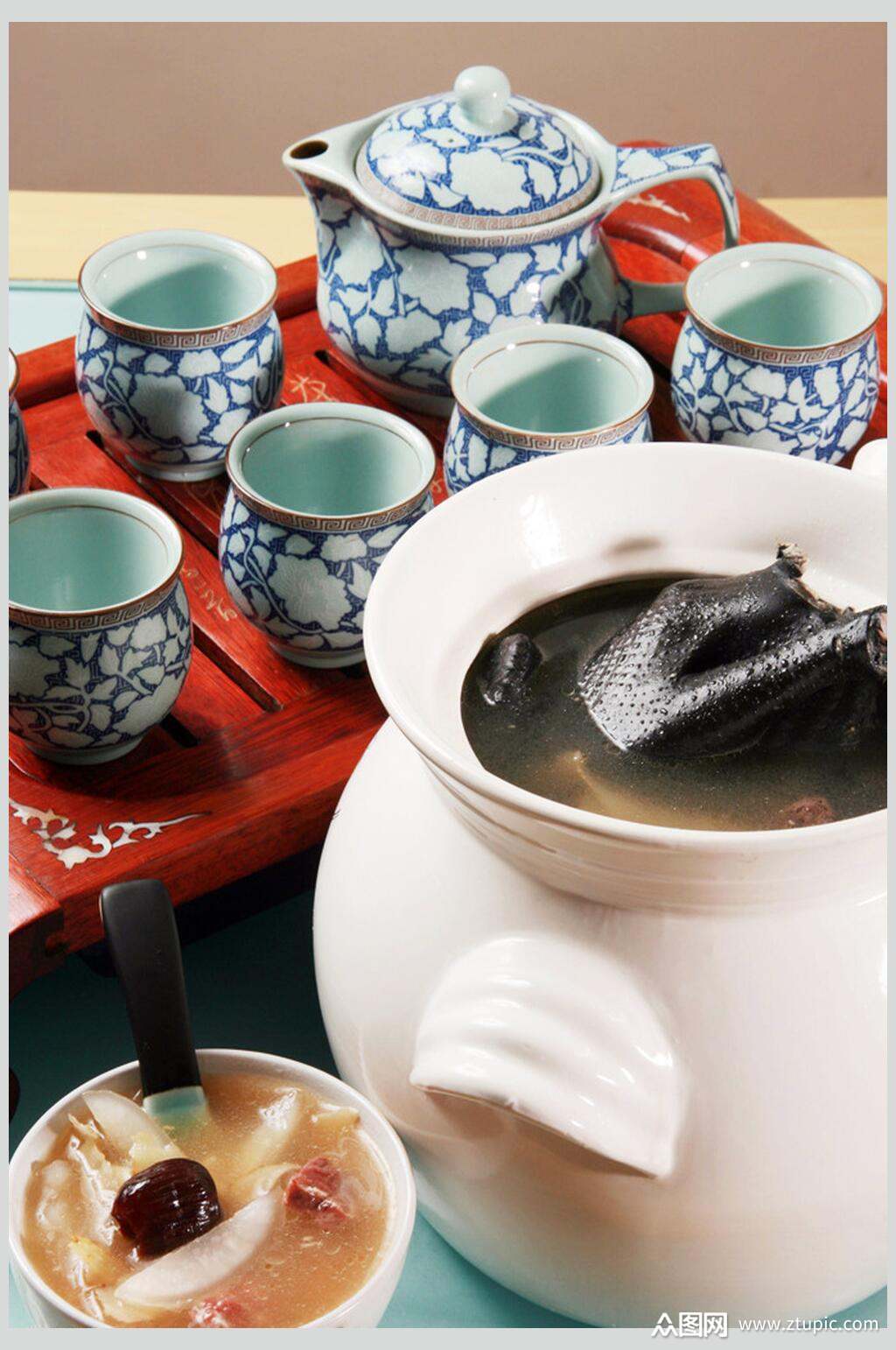 海底椰百合炖竹丝鸡美食图片素材