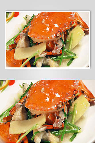 姜葱肉蟹摄影图片