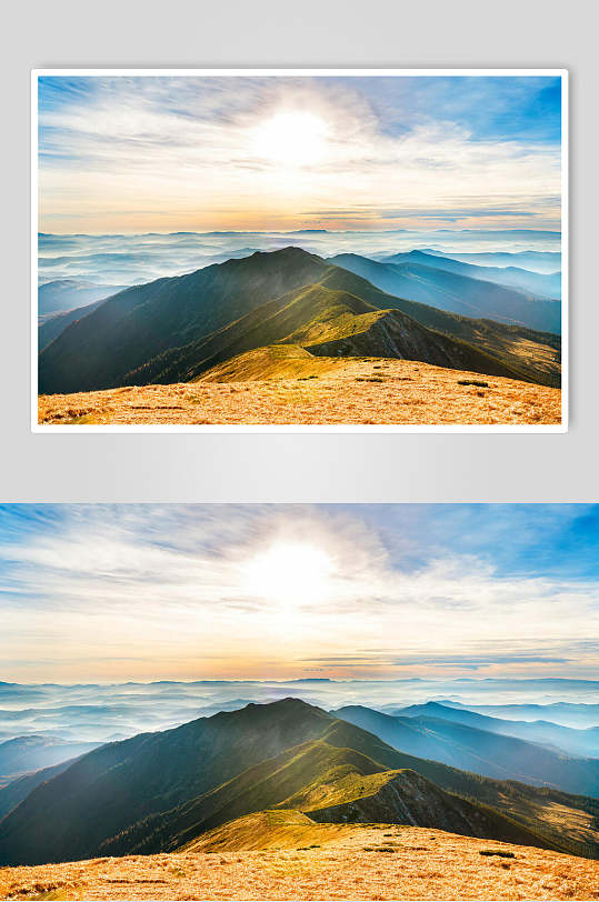 山峰山脉风景图片两联远山云团摄影图