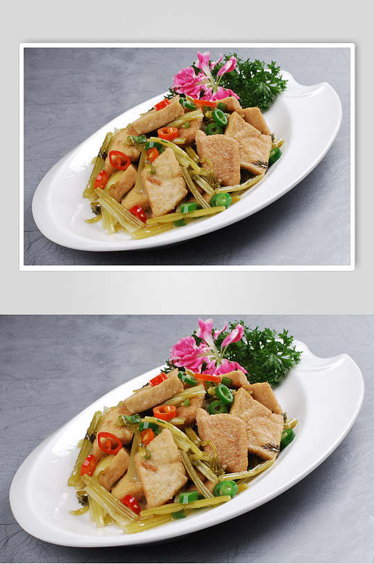 浆水菜炒老豆腐摄影图片