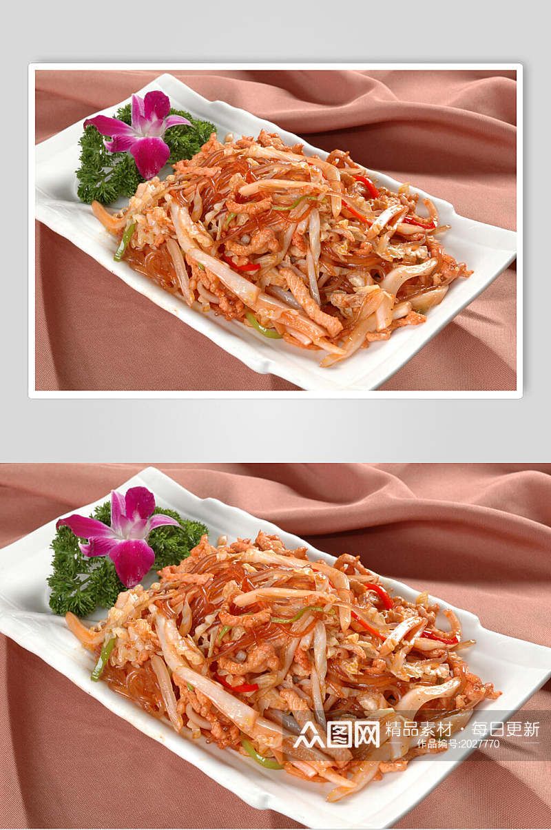 酸白菜肉丝炒粉条食物图片素材