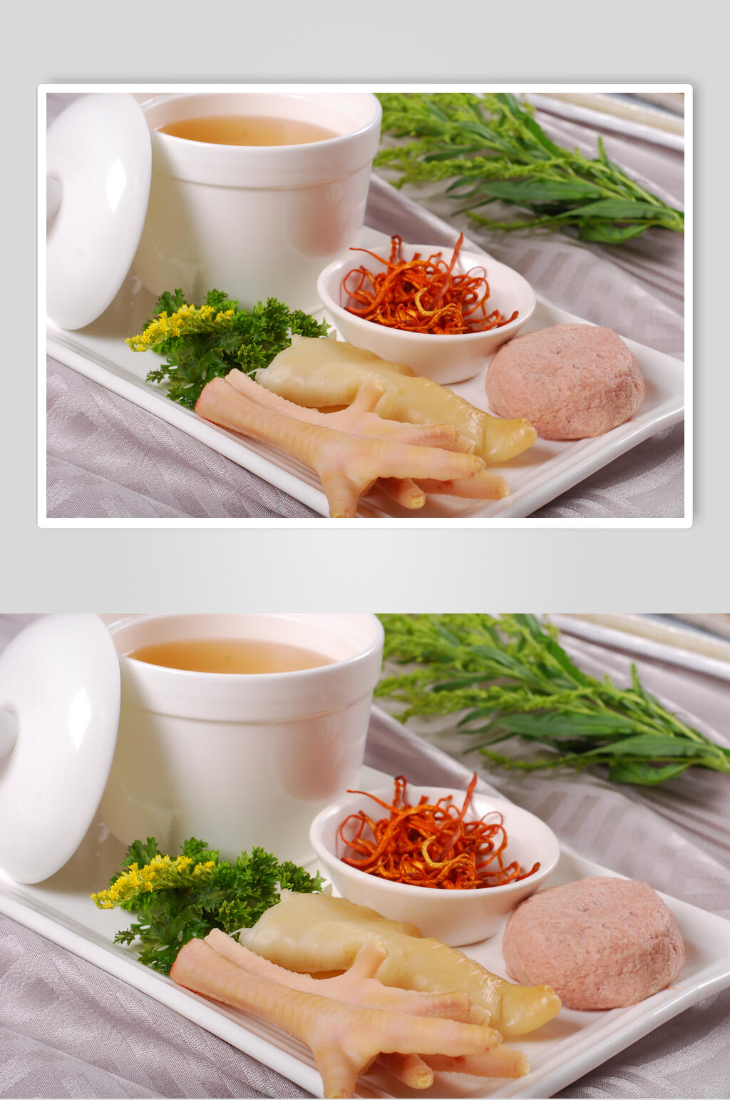 虫草花胶炖肉汁元位美食摄影图片素材