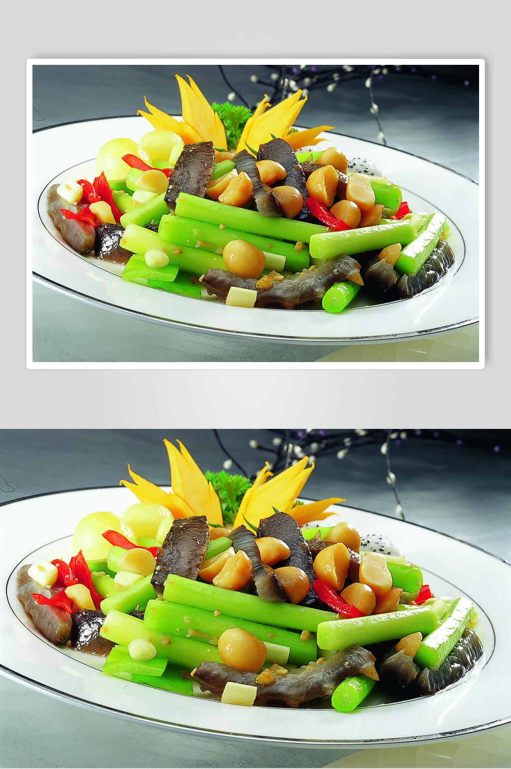 翡翠炒辽参美食食品图片素材