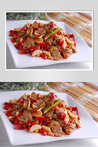 热菜小米椒炒黑山羊美食摄影图片