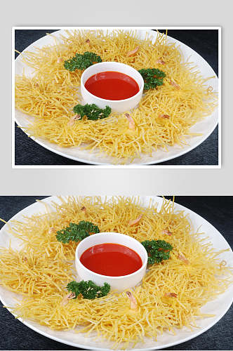 金丝沙拉虾食物摄影图片