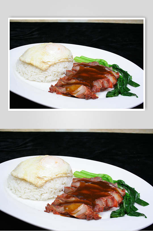 叉烧煎蛋饭两联菜谱菜单新品菜摄影图