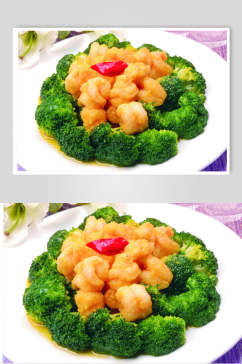 美味西蓝花金沙大虾球美食食品图片