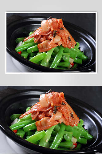 热菜培根豆角煲美食高清图片