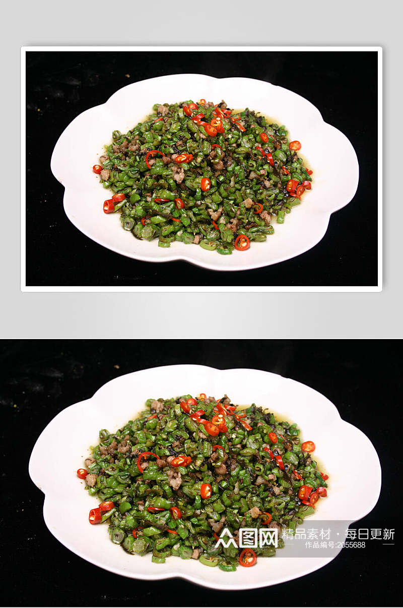 榄菜肉碎四季豆两联菜谱菜单新品菜摄影图素材