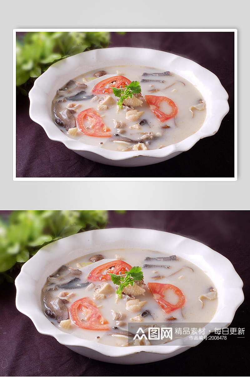 热菜野菌鸡汤食品高清图片素材
