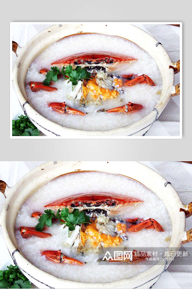 膏蟹砂锅粥食物图片素材