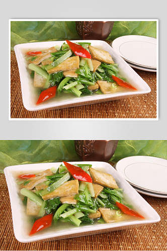 青菜豆腐食物摄影图片