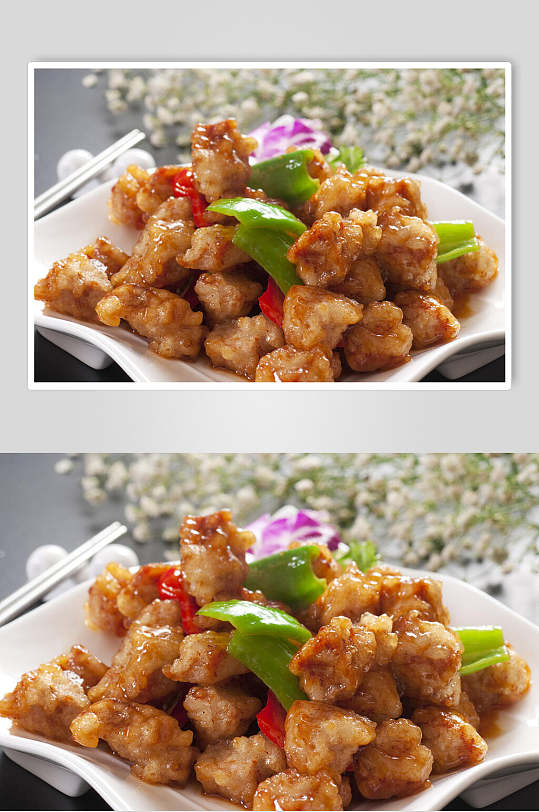 青椒肉段美食摄影图片