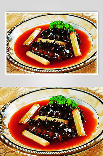 美味红油葱烧活海参美食食品图片