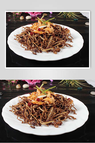 茶树菇炒海鲜美食食物摄影图片