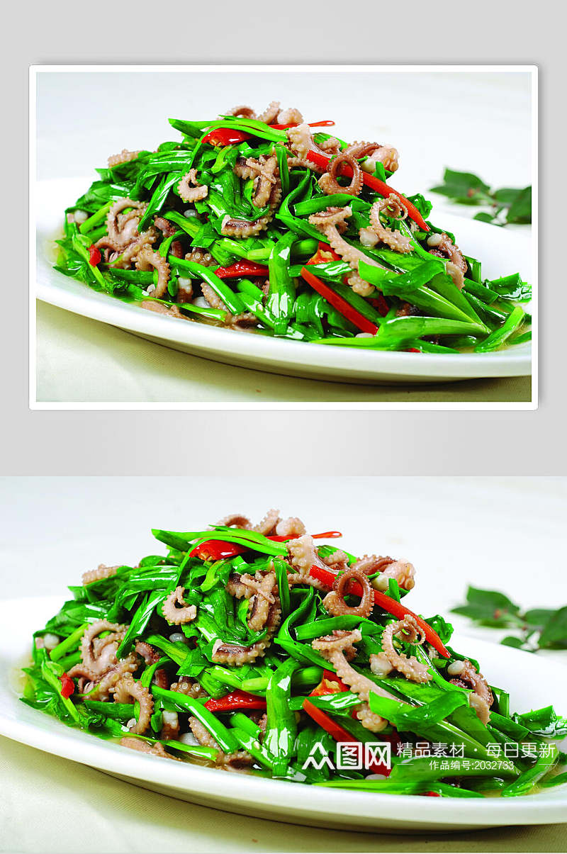 韭菜炒八爪鱼食物摄影图片素材