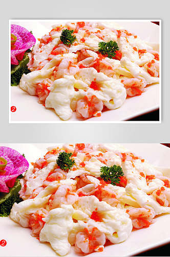 蟹子虾仁炒蛋白美食食品图片
