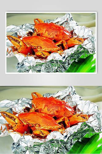 锡纸光头蟹美食食物图片