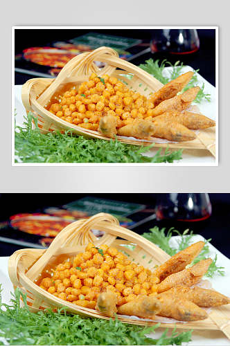 沙丁金沙玉米美食摄影图片