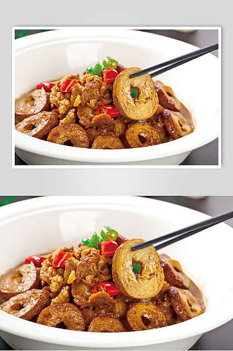 金钱豆腐烧牛腩美食食品图片