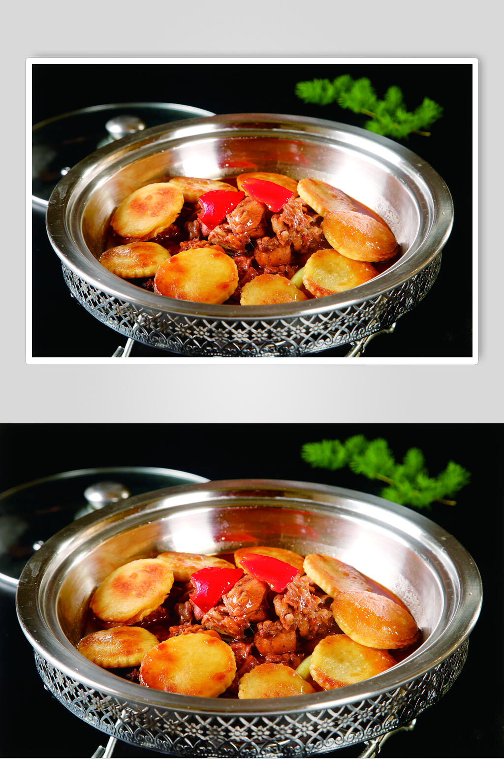 地锅杂粮饼焖野兔美食图片素材