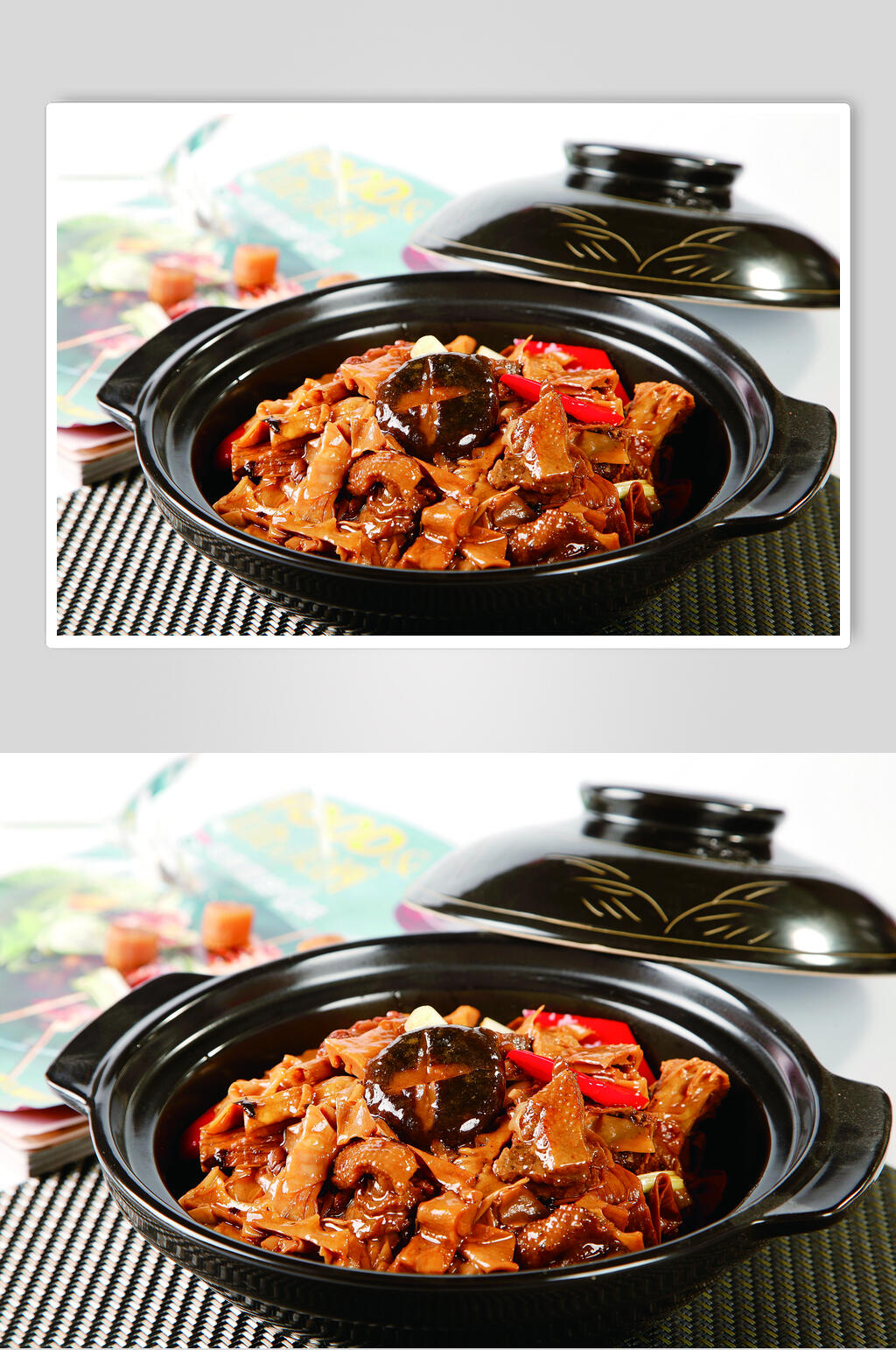 农家笋干炒野生水鸭美食摄影图片素材
