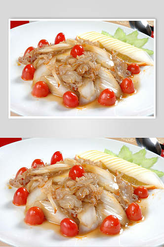 酸辣白菜炒蜇头食物摄影图片