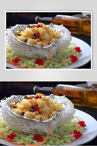 热菜五彩银日鱼美食摄影图片