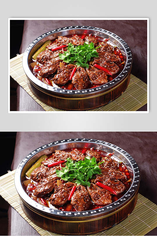 香辣美味干锅菜干锅兔头食品摄影图片