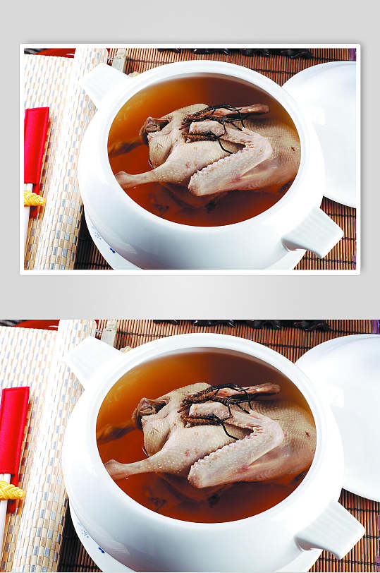 冬虫草炖水鸭美食摄影图片