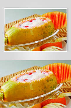 原汁木瓜炖雪蛤美食食品图片