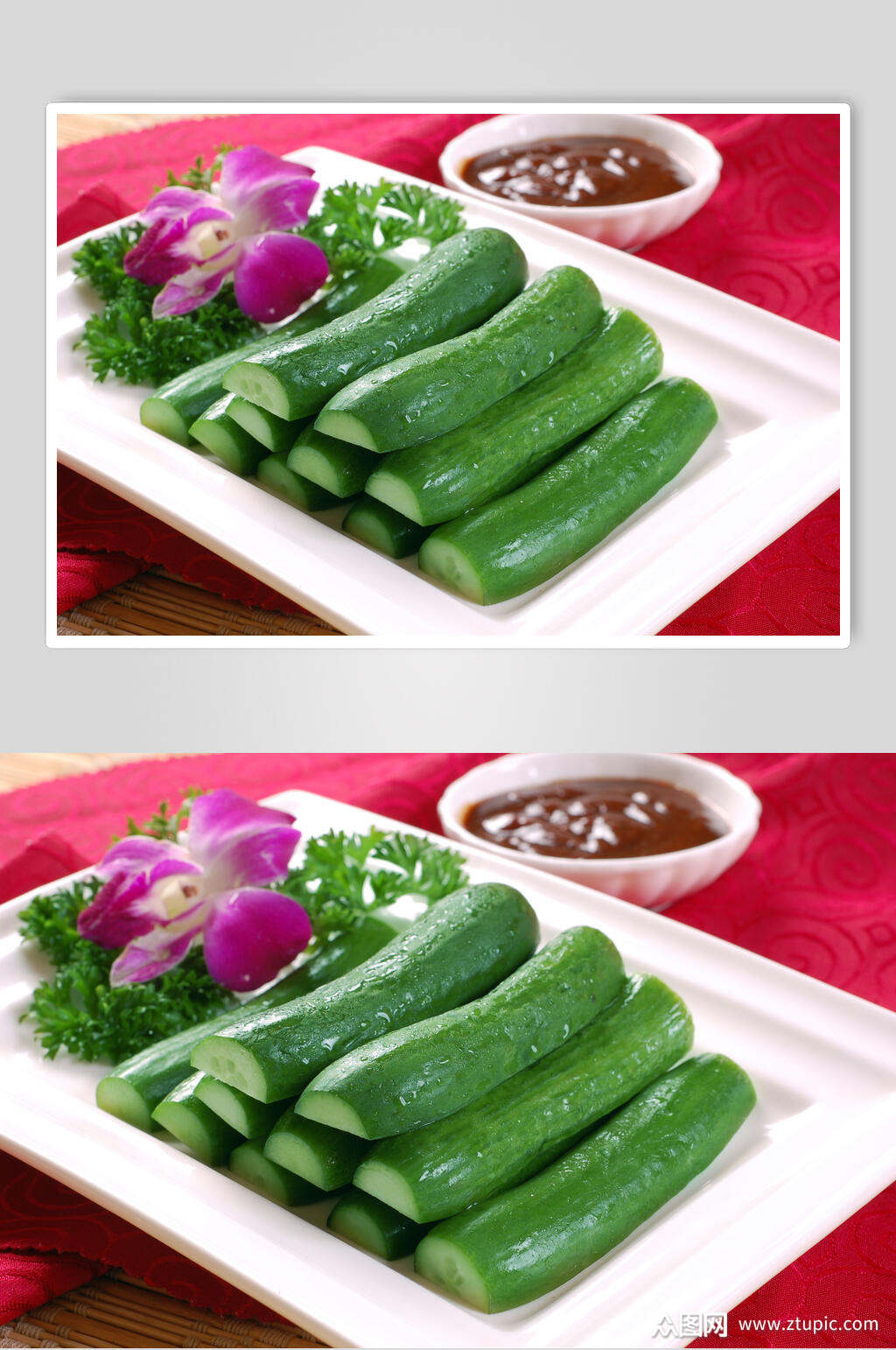 有机沾酱乳瓜美食摄影图片