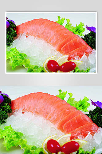 冰镇蔬菜三文鱼刺身美食食品图片