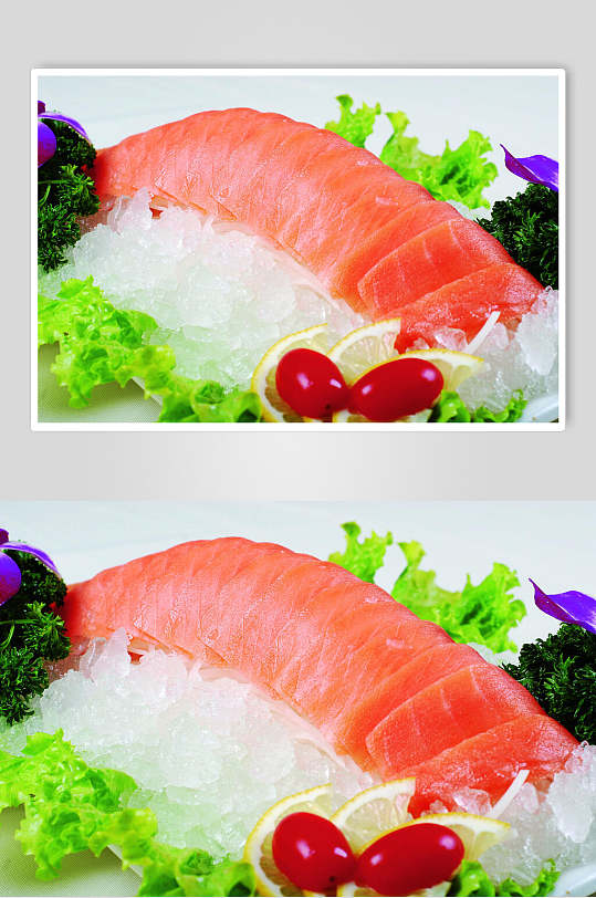 冰镇蔬菜三文鱼刺身美食食品图片