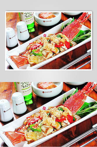 龙虾炒什锦海鲜美食实拍图片
