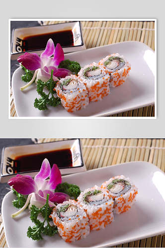 蟹籽鳗鱼卷寿司美食图片