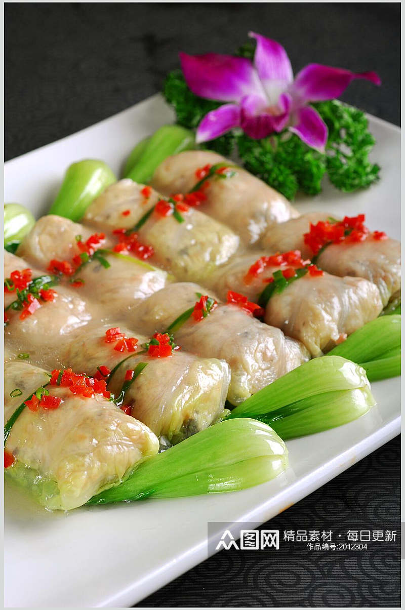 葱香白菜卷食品摄影图片素材