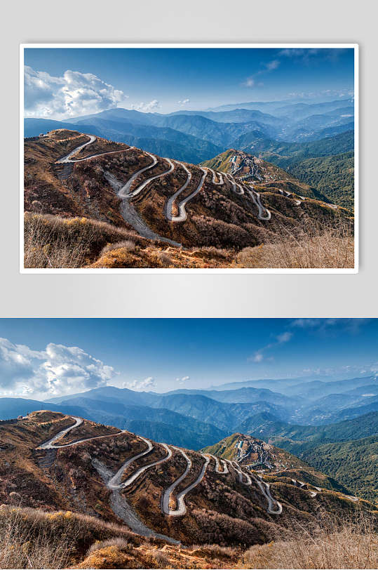 崎岖山路山峰山脉风景图片