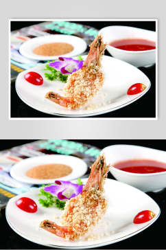 金丝凤尾虾食物摄影图片