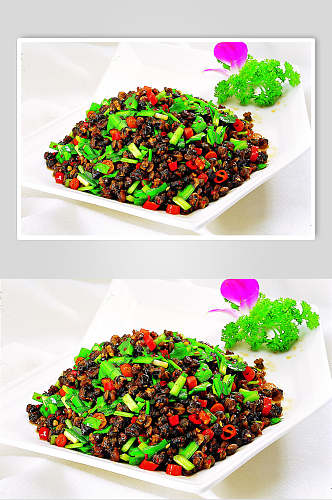 韭菜炒小田螺食物摄影图片