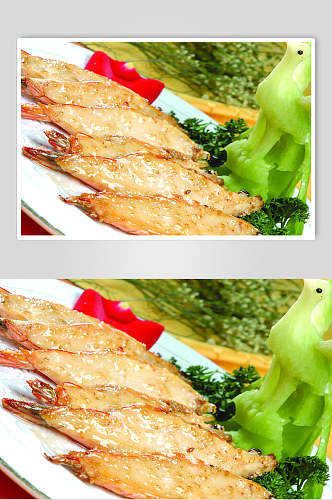 香草大虾美食食品图片