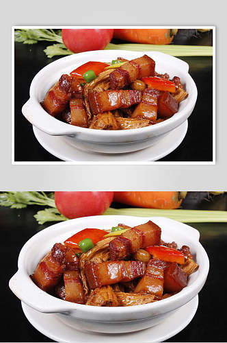 腐竹炖红烧肉美食摄影图片