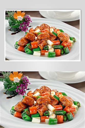 京葱黑椒爆鹅肝餐饮食品图片